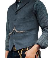 Chaleco de negocios, chaqueta informal ajustada, chalecos para hombre de groso, traje de boda para hombre, chaleco marrón de lana de boda Tweed - details 8