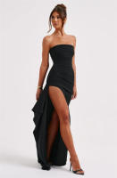 Mozision Strapless Backless Maxi Dress Women High Split Long Dress Sleeveless Off Shoulder Black Party Club Dress - details 7