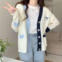 Cárdigan cómodo de mujer con cuello en V y bloque de color con bolsillo para ropa de invierno nueva innovación - details 10
