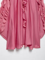 OUWU- Camiseta de vacaciones de manga larga de longitud media con volantes rosas, camisa grande con protección solar en capas transparente - details 5