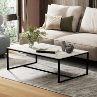Mesa de centro de mármol para café: Mesa auxiliar de café con marco de metal estilo nórdico moderno para sofá de salón 100x60x43cm (gris) - details 28
