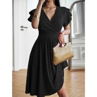 Vestido Elegante De Verano Con Cuello En V Y Manga Flor De Polyester Spandex A-Line Para Mujer Estilo Oficina Lady Longitud De Rodilla - details 4