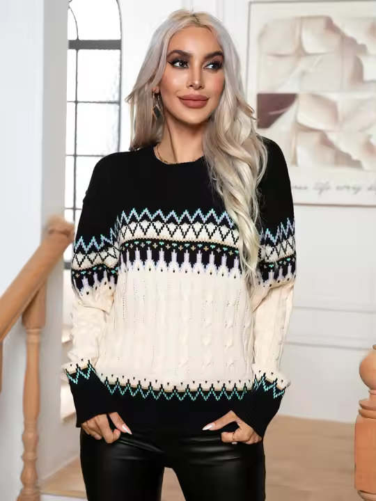 Suéter de punto de manga larga para mujer, Jersey Retro, nuevo estilo, otoño e invierno, 2023 - 1