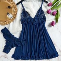 camisón, vestido de noche para mujer, conjunto de cuello, escote en V profundo y ropa interior, lencería con volantes ENCE, pijamas - details 13
