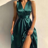Elegante Vestido de Noche de Seda sin Mangas y sin Espalda Sexy Escote en V para Mujeres - details 6