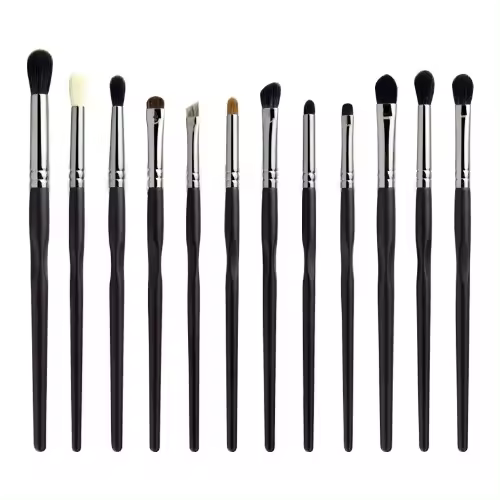 Juego de brochas de maquillaje profesional para ojos, juego de brochas de maquillaje de ojos, sombra de ojos, función completa, detalle de arrugas, sombra de nariz, mosan, negro, 12 unidades - 1