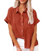 Verano mujer lino bolsillo blusa camisas pantalón corto casual manga OL entrenamiento blusa suelta Tops LRFZ-6022 - details 1