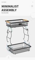 Cestas metálicas para frutas y verduras, accesorios de iluminación de cocina móviles apilables con ganchos y asas de madera - details 11