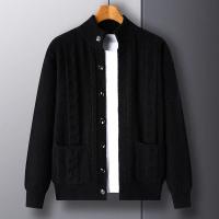 Suéter de punto con cárdigan informal de manga larga a la moda cálida de lana gruesa a cuadros con diamantes para hombre - details 1