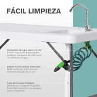 Mesa Plegable de Picnic Multifuncional con Fregadero Grifo y Pistola de Riego Extensible para Balcón Jardín Camping Barbacoa Exterior Metal 114,5x59x94,5 cm Blanco - details 5
