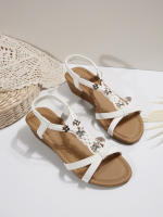 Sandalias de cuña para mujer 2025 Sandalias bohemias de moda con cuentas de punta abierta y punta redonda estilo coreano de verano - details 0
