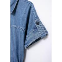 Moda Verano Primavera para Mujer OUWU Vestido Vaquero con Botón de Acolchado y Borde con Volantes - details 11
