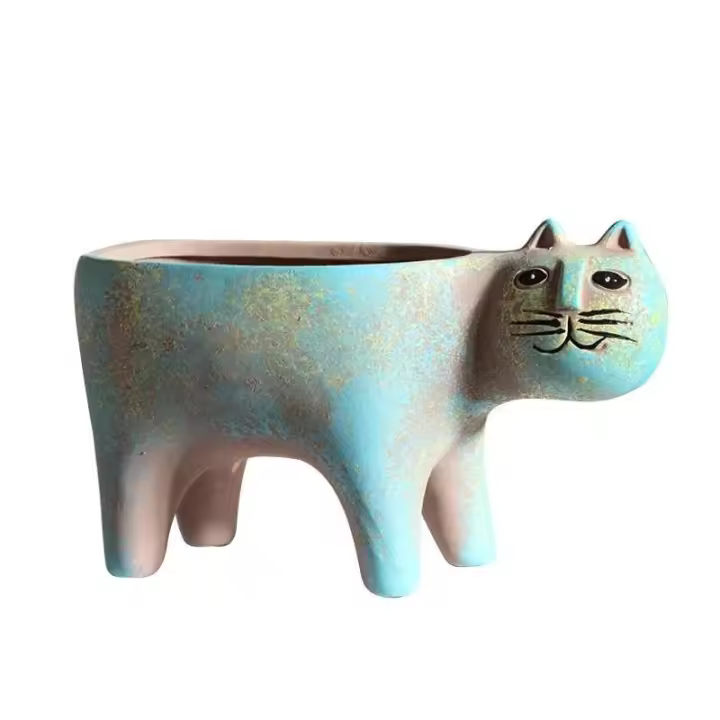 ETA jugoso de cerámica en forma de gato, jarrón de simulación de cómic animal, planta de interior ETE, decoración del hogar - 1