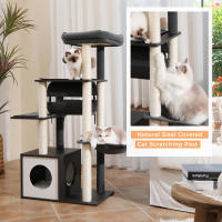 Muebles de madera modernos de la torre del gato, soporte del árbol del gato, 51,3 pulgadas con un túnel columpio de hamaca - details 3