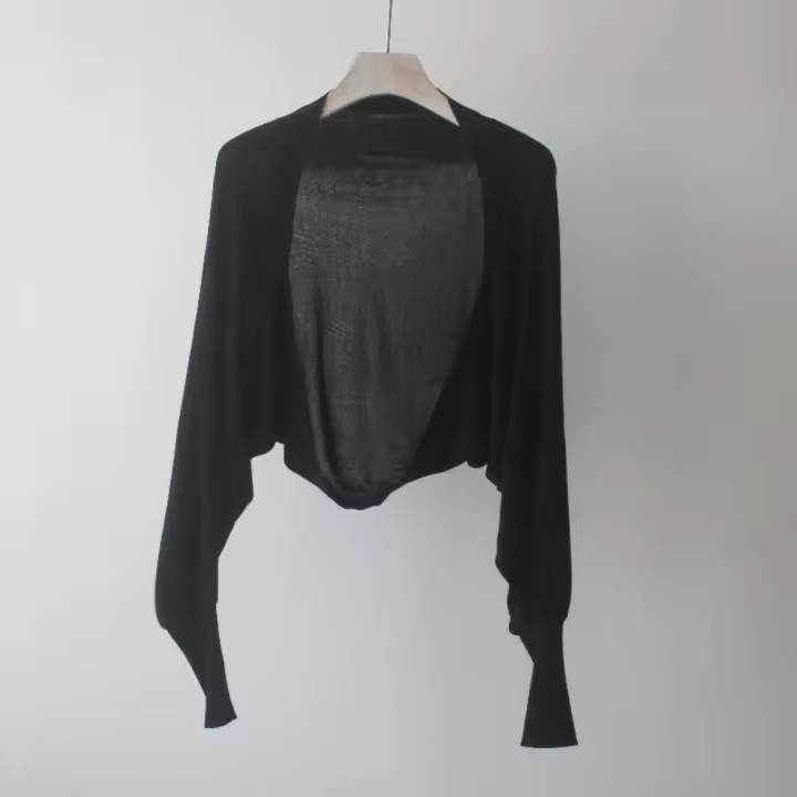 Elegante chal de punto fino de verano para mujer, chal de seda de hielo de manga larga de Color sólido, abrigo informal con protección solar - 1