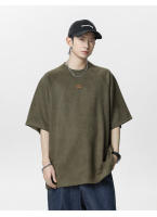 Camiseta de gamuza vintage de manga corta para hombres de verano segmentación tridimensional patchwork diseño camiseta de manga media - details 4