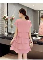 Novedad de verano, vestidos de gasa de retales para mujer, vestido Midi holgado Irregular de manga corta de Color sólido, ropa elegante de moda para mujer - details 13