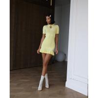 Vestido plisado de punto con volantes y lazo de color liso para mujer - details 21