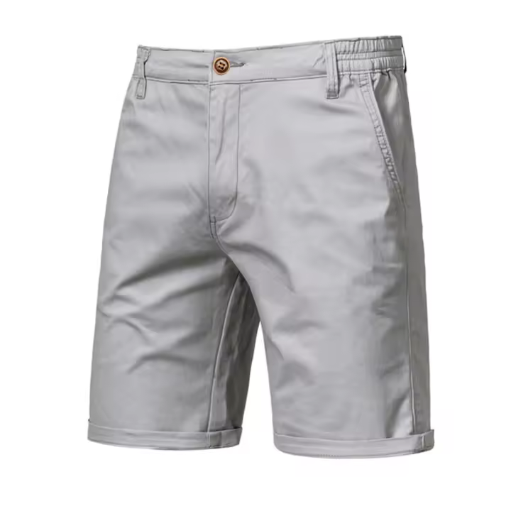 Pantalones Cortos de Algodón para Hombres en Verano 2025 Color Sólido, Cintura Elástica, Alta Calidad, Estilo Casual y de Negocios - 1