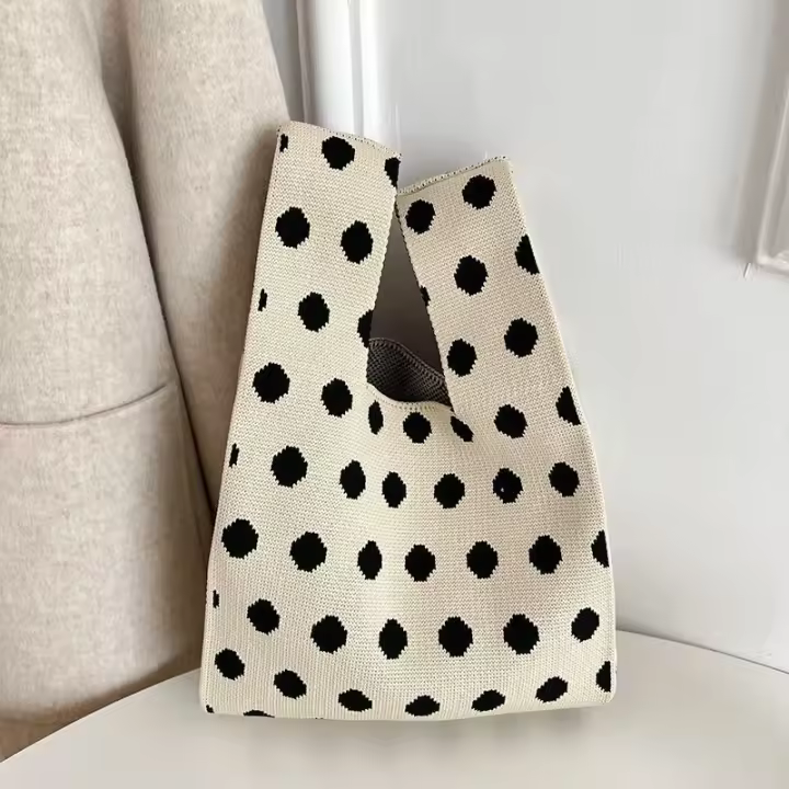 Bolso de Mano Tejido a Mano con Rayas Anchas Nuevo Minimalista Coreano para Mujeres Bolso de Pulsera Reutilizable para Estudiantes y Compras - 1