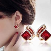 Pendientes de cristal rojo de moda de lujo, pendientes de gemas grandes para mujer, pendientes de compromiso, joyería, regalos de aniversario para fiesta de cumpleaños - details 0