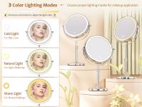 Espejo de Maquillaje con Luz 8 Pulgadas, 10X de Ampliación, 3 Luces de Color, Brillo Ajustable, Soporte Altitudinal - details 2