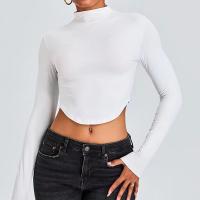 Top de entrenamiento de manga larga para mujer, diseño con orificio para el pulgar, Top de cuello alto con corte deportivo ajustado - details 2