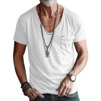 Camiseta cruzada para hombre, ropa con cuello en V, color sólido, talla grande, informal, manga corta - details 1