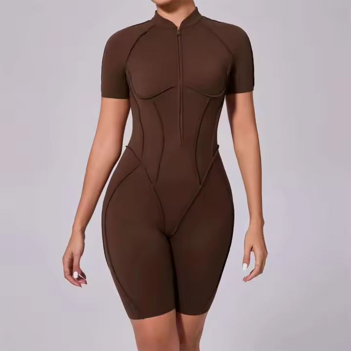 Mono de Gimnasio para Mujeres Ouwu Manga Corta, Cremallera, Perfecto para Bailar, Correr, Yoga - 1