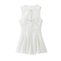 BUNO-Vestidos de fiesta de noche elegantes de primavera para mujer, dobladillo ancho ondulado, lazo decorado, liso, sin mangas, cuello redondo, vestidos de moda - details 6