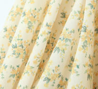 New Women Vintage Puff Short Sleeve V Neck Yellow Floral Print Dress Pleated Hem Female Holiday Summer Mini Robe - details 14