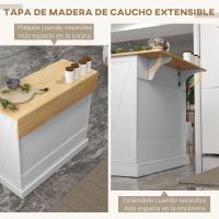 Carrito de cocina con encimera de madera plegable, 2 puertas, 2 cajones, estante ajustable y 4 ruedas, 105x60x90,5 cm, blanco - details 7
