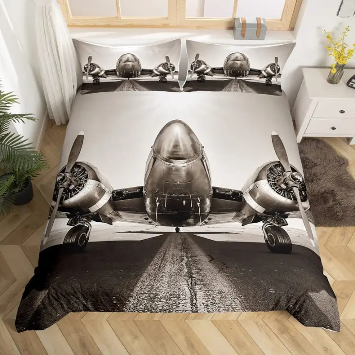Juego de Ropa de Cama de Avión de Lujo con Estampado 3D Cubierta de Edredón de Cielo Azul para Niños Conjunto de Cama Moderno de Microfibra - 1