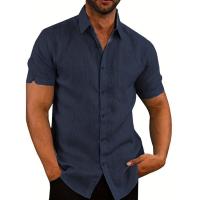 Camisa clásica de manga corta para hombre, camisa informal de Color sólido para vacaciones de verano - details 20