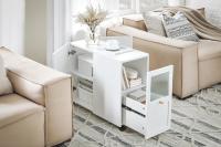 Mesa Auxiliar con 2 Estantes Consola Mesita de Noche con Ruedas Mesa Blanca Mesita 70 x 35 x 60 cm FBT34-W ES - details 29