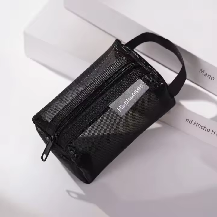 Bolsa de cosméticos con asa de malla transparente, bolsa de viaje para maquillaje portátil y organizador de almacenamiento. - 1
