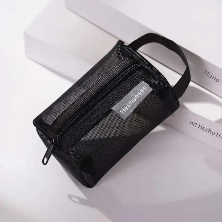 Bolsa de cosméticos con asa de malla transparente, bolsa de viaje para maquillaje portátil y organizador de almacenamiento. - 1