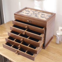 Joyero de madera marrón de 6 capas, organizador de almacenamiento, regalo de Navidad para mujeres o niñas - details 2
