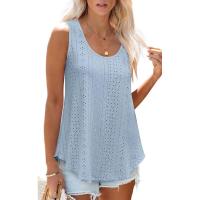 BUNO-2025 Novedad de verano, camisas para mujer, cuello redondo, sin mangas, Color sólido, camisetas sin mangas informales holgadas, blusas blancas para fiesta en la playa, camisas para mujer - details 6