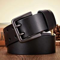 Cinturón informal de piel de vaca auténtica de 4,3 cm de ancho y grueso para hombre, hebilla doble, correa de negocios para jeans - details 1