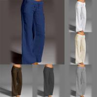 Pantalones de pierna ancha de lino y algodón para mujer, pantalón largo recto con cintura elástica y cordón, holgado e informal, con bolsillos lisos - details 12