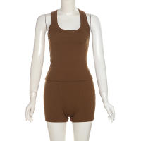 BUNO-chándales informales para Mujer, conjunto de 2 piezas, chalecos cortos elásticos con cuello en U y pantalones cortos acanalados, ropa deportiva concisa para gimnasio - details 66