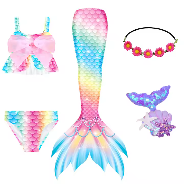 Traje de baño de cola de sirena con monoaleta para niña, vestido de princesa, Bikini, traje de baño para nadar - 1