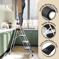 Peldaños Anchos con Baranda, Escalera de Tijera con Pedal Antideslizante, Taburete Plegable para Hogar Cocina Garaje Jardín Oficina, Capacidad de Carga de 900LBS, Azul - details 39