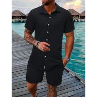 2025 Nuevo Traje Casual de Hombre Conjunto de Camisa de Manga Corta a Rayas y Pantalones Cortos - details 2