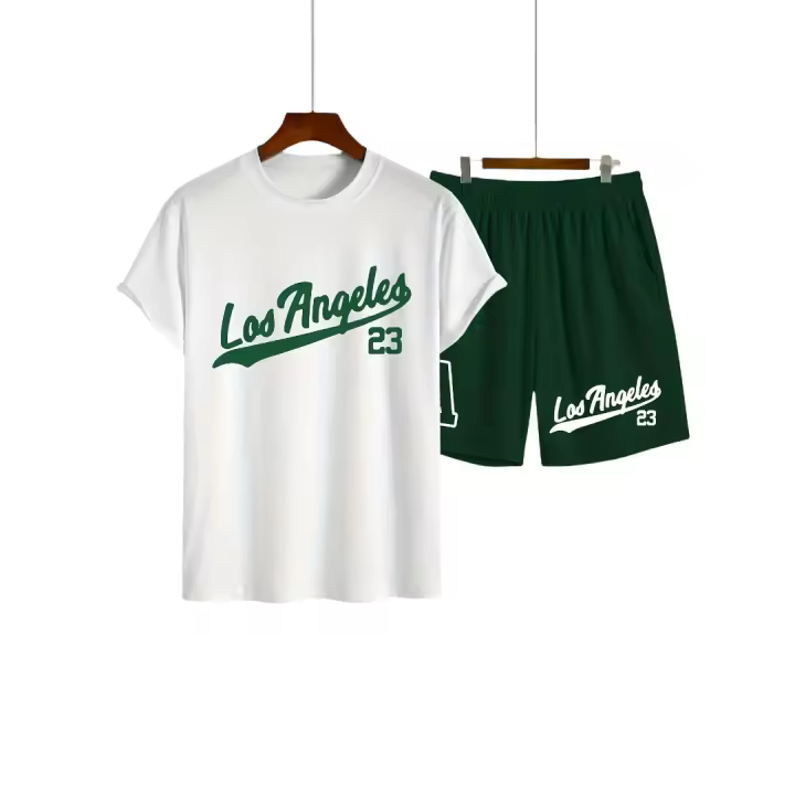 Conjunto Deportivo Casual para Hombres Camiseta de Impresión y Pantalones Cortos - 1