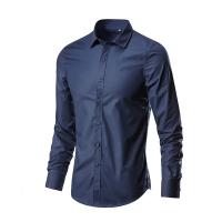 Camisa de vestir para hombre elástica primavera otoño manga larga antiarrugas planchado libre negocios sin bolsillo suave moda suave delgado - details 4