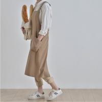 Delantal de cocina de estilo japonés Simple, vestido largo con espalda cruzada, Color sólido con bolsillos, delantal de lino y algodón para hornear - details 1