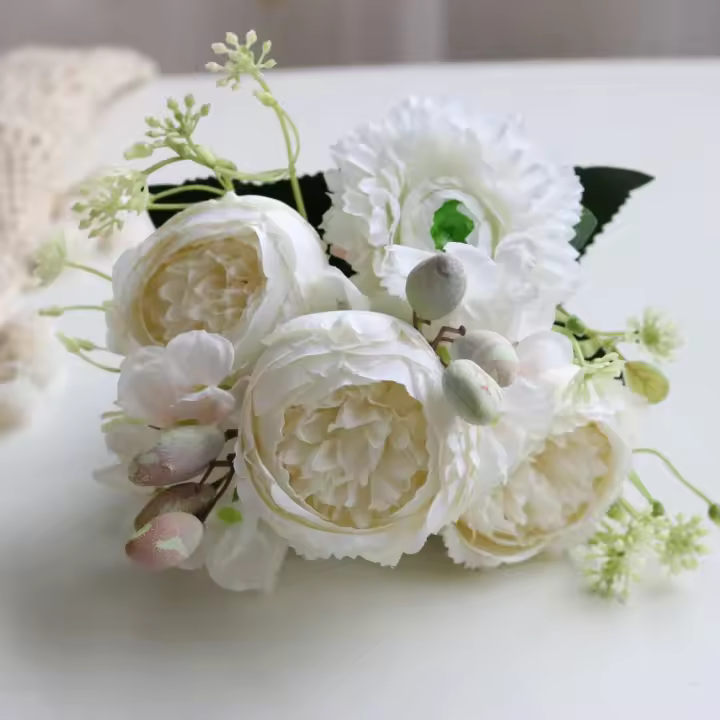 Nueva flor de seda flores artificiales 5 cabeza grande decoración DIY seda peonía rosa rojo púrpura ramo de rosas suministros para festivales - 1