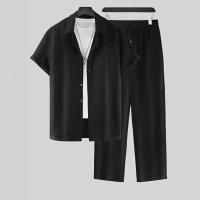 Ropa masculina, camisa de manga corta a rayas, traje con solapa de botón, moda masculina 2025 - details 2